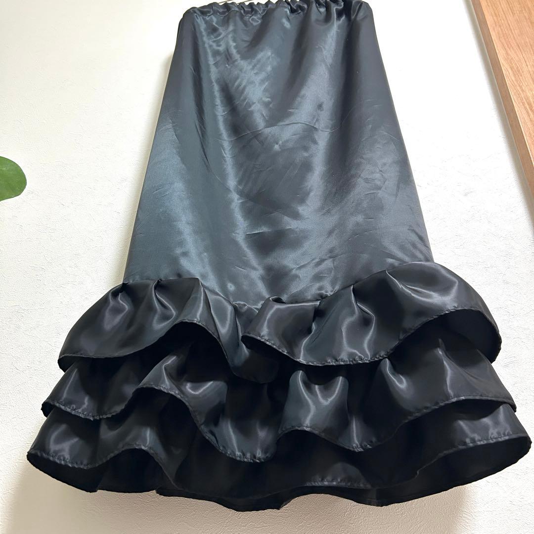 【YU-TA】スカート裾除け　サテン　黒　フリル3段　オーダー品