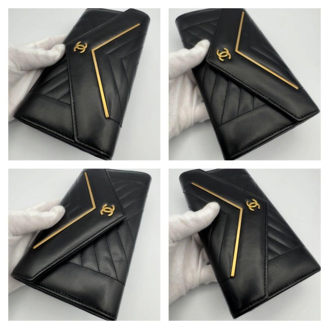 国内正規品　シャネル財布　マトラッセ　シェブロン　Vステッチ　フラップウォレット