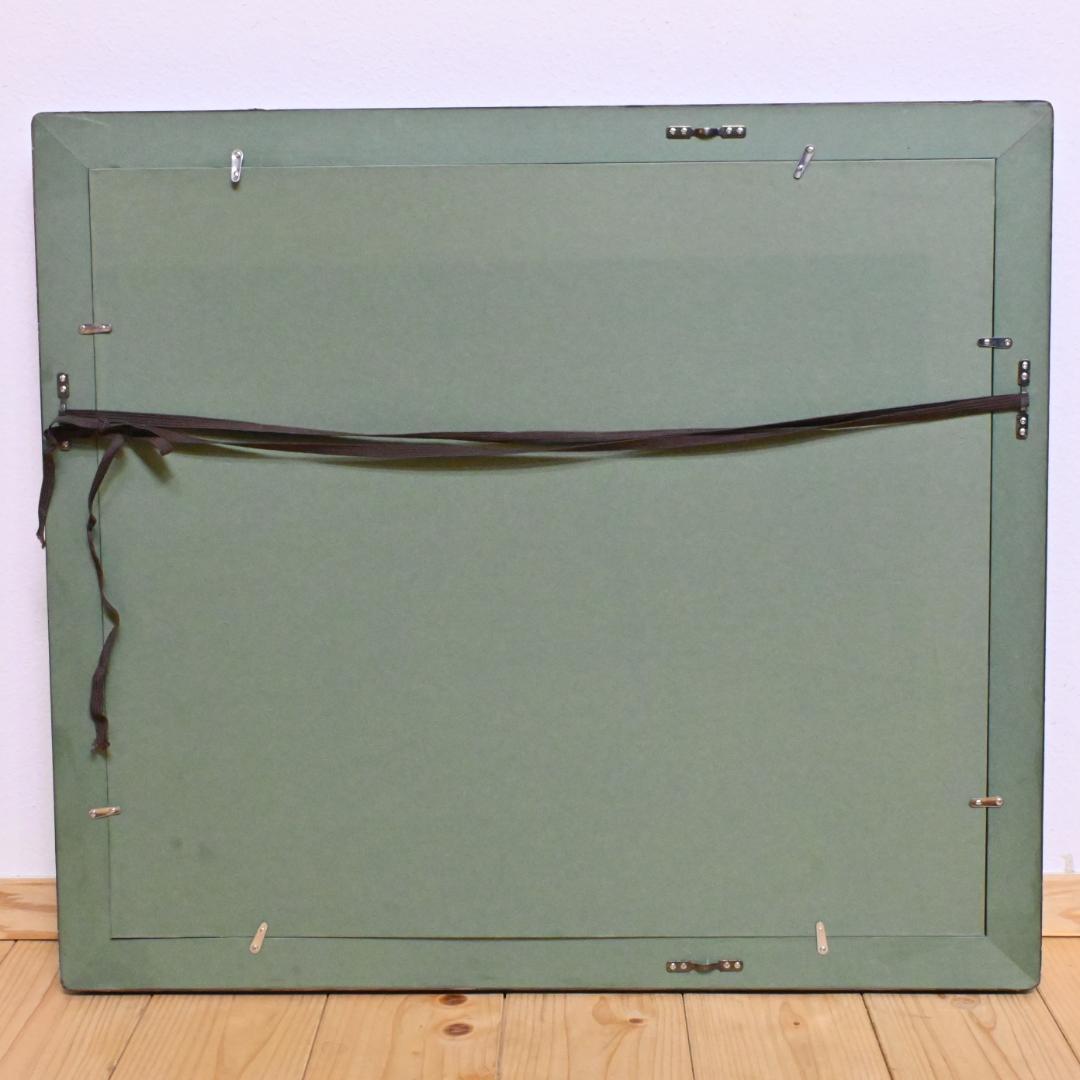 【額縁】良品 F10☆木製油彩額・前面ガラス付き・黒・グレー布・金・アンティーク