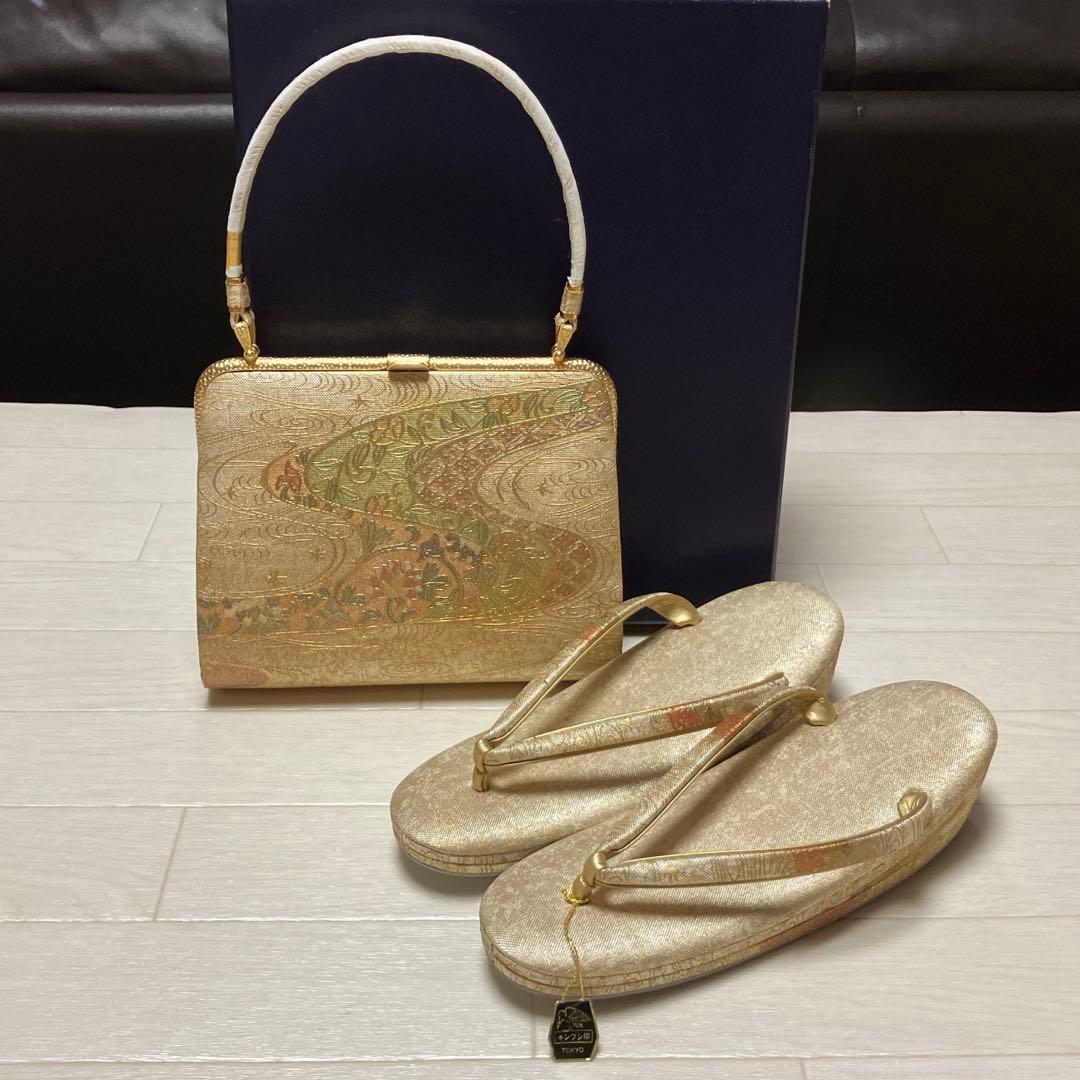 《未使用》キンワシ　草履バッグセット　ゴールド　23.5