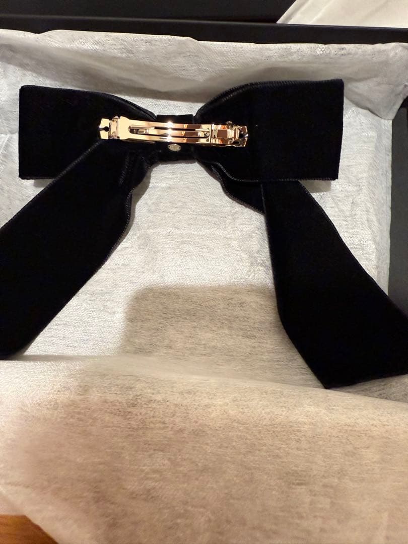 新品　シャネル ココマーク リボン 24V バレッタ GP×ベロア ブラック