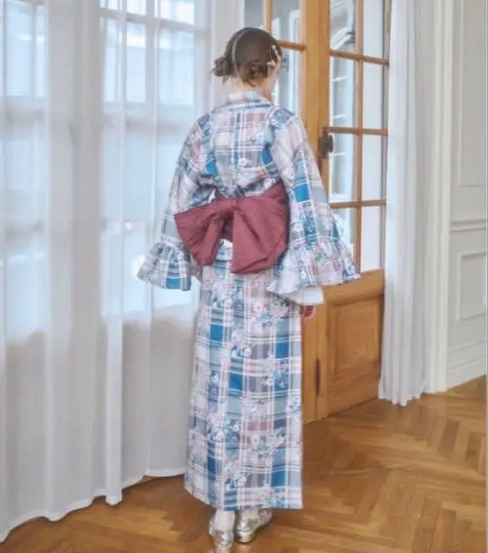 Lovilyn ラビリン浴衣・帯セット 青・白・赤チェック