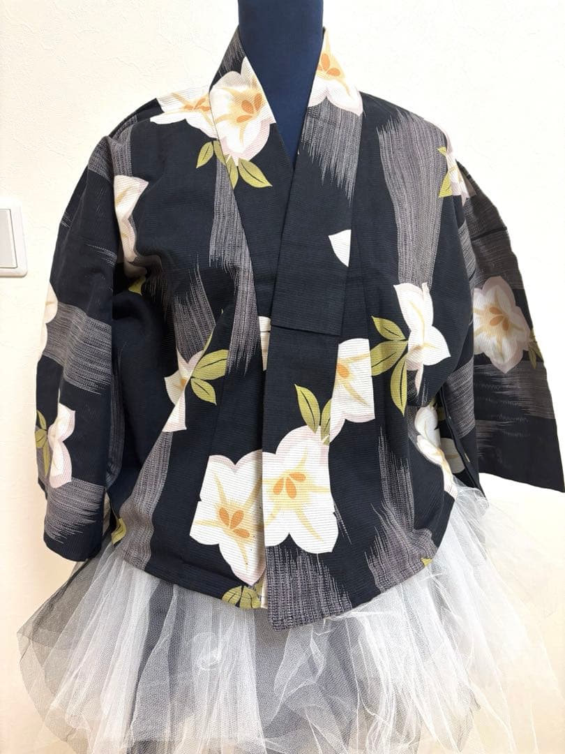 創作】オリジナル浴衣 ミニ丈 浴衣ドレス兵児帯セット