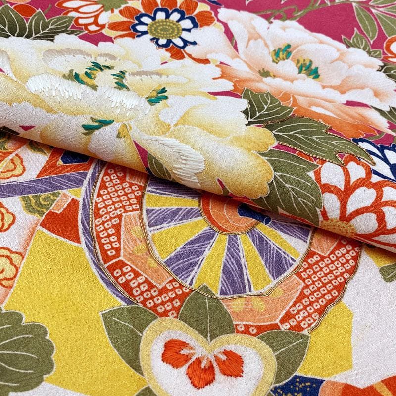 409ax42◎お宮参り 女児 アンティーク 祝い着 掛け着 産着 花車鞠◎