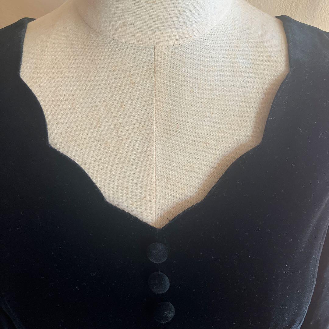 ローラアシュレイ　黒いベルベットロングワンピース　日本製　卒業式　入学式