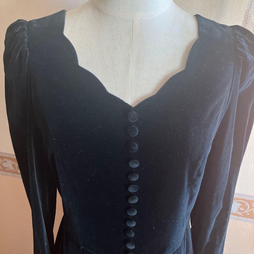 ローラアシュレイ　黒いベルベットロングワンピース　日本製　卒業式　入学式