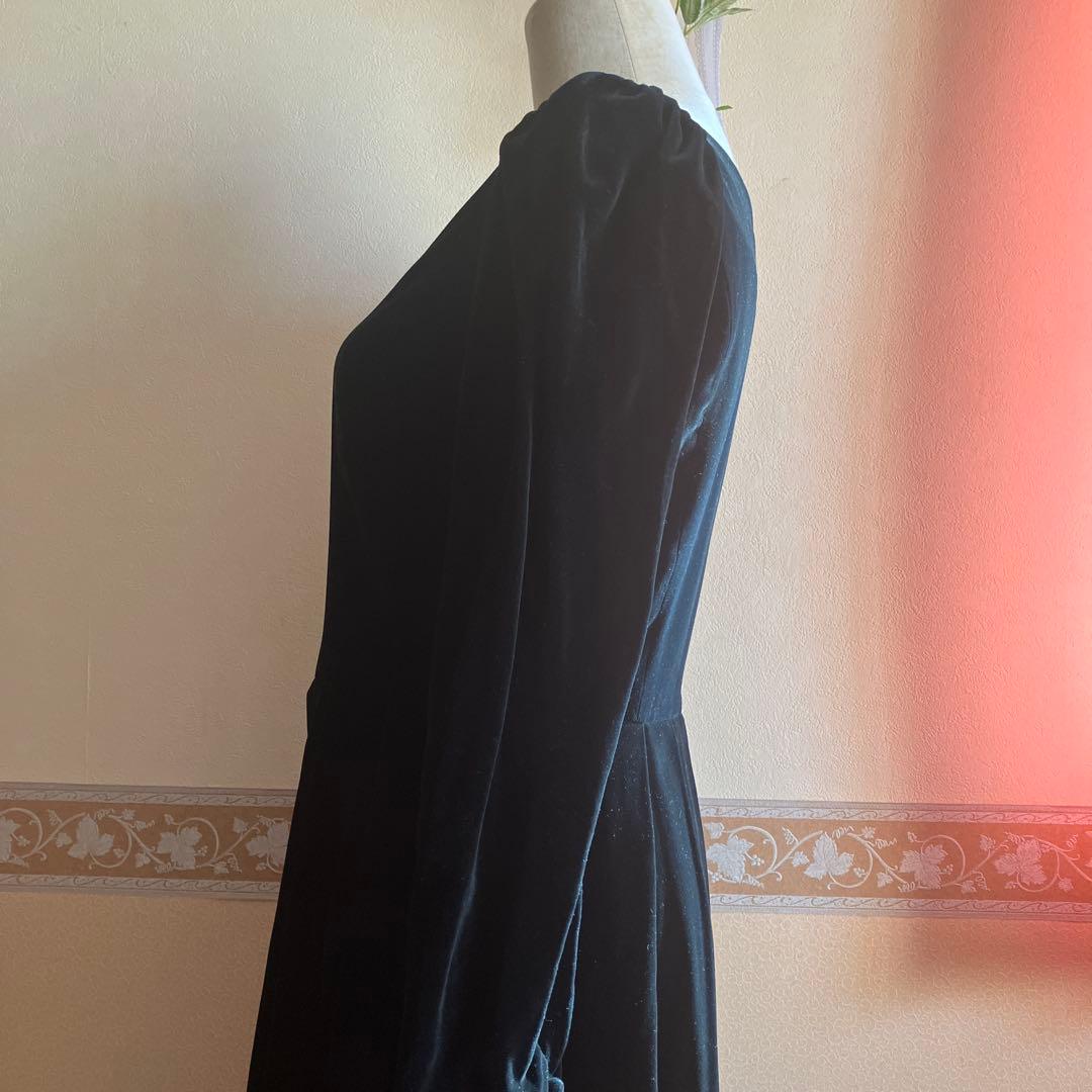 ローラアシュレイ　黒いベルベットロングワンピース　日本製　卒業式　入学式