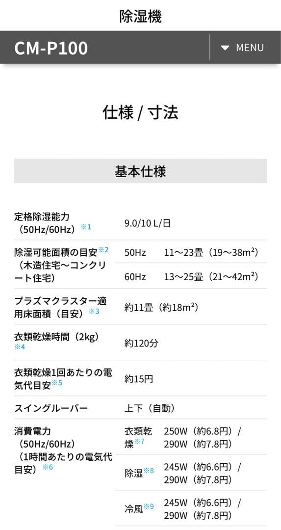 SHARP 冷風・衣類乾燥除湿機ホワイト cm-p100