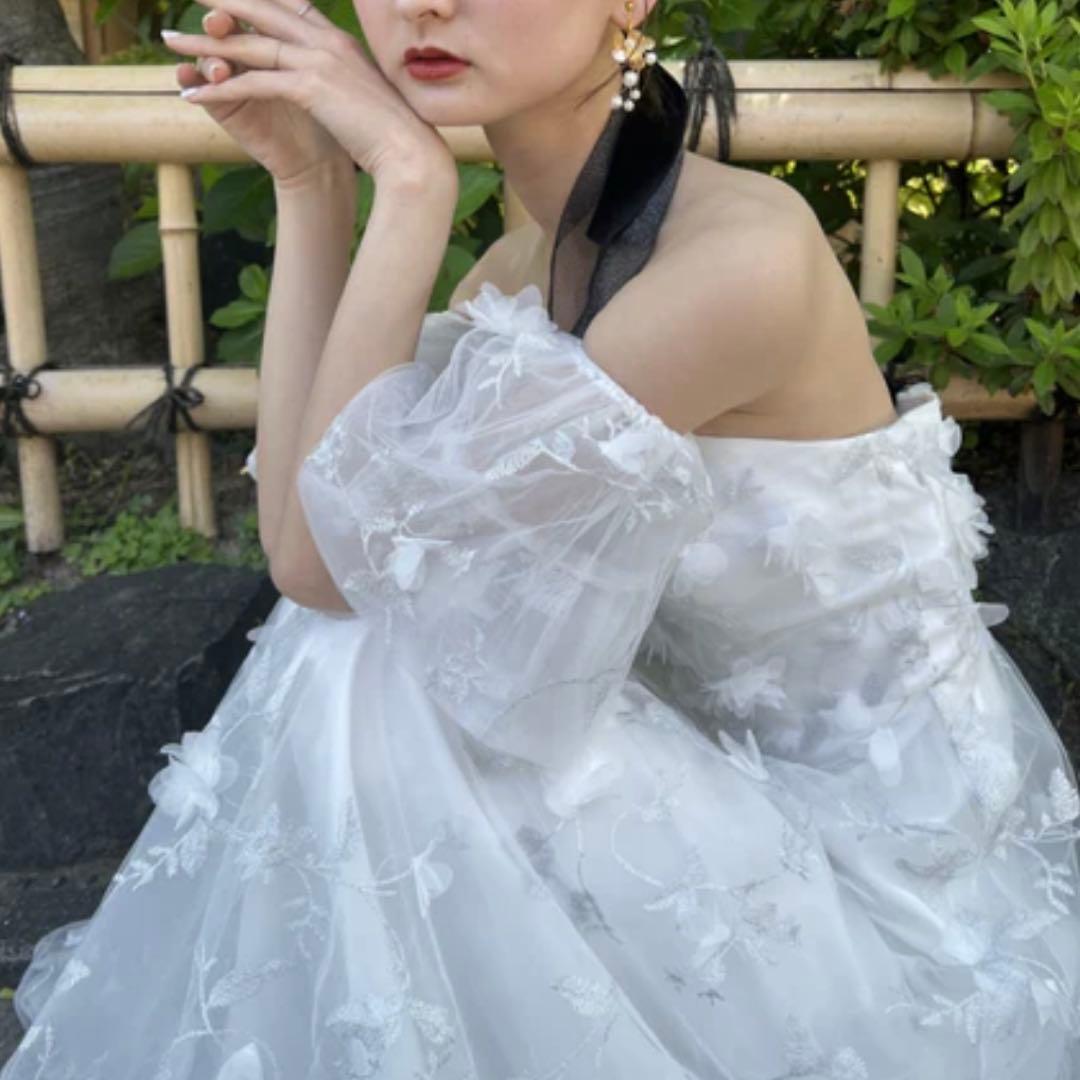 dressproduction 【W272】フラワーレースパフ スリーブドレス