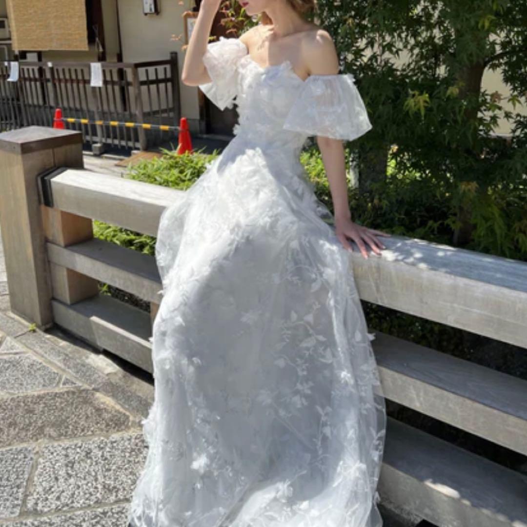 dressproduction 【W272】フラワーレースパフ スリーブドレス