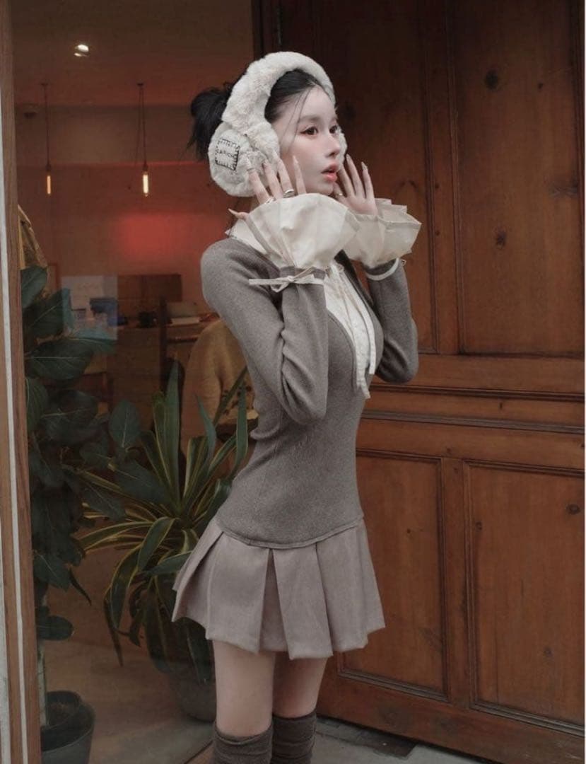 Daich ダーリッチ　シャツドッキングプリーツミニワンピース