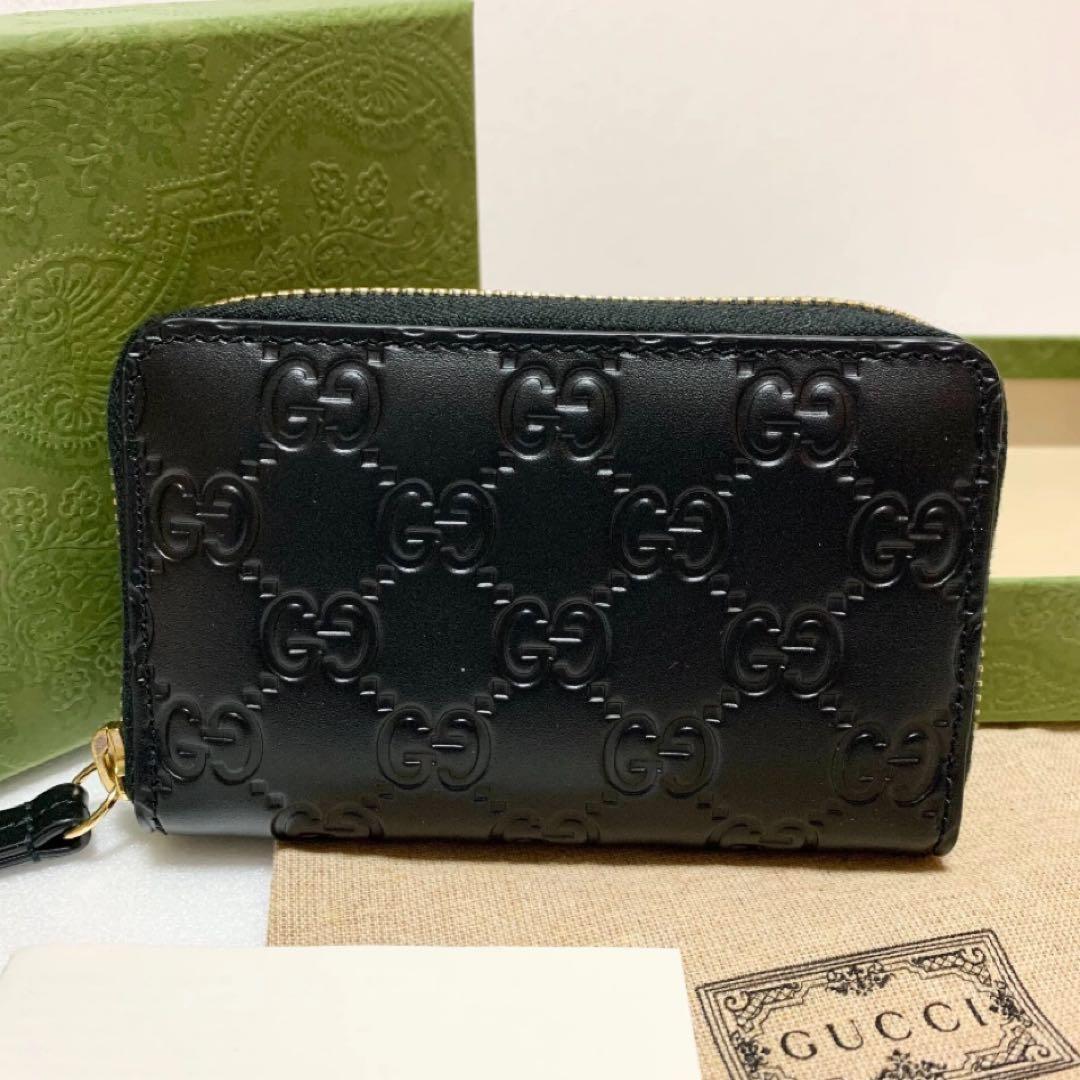 ✨未使用品✨グッチ ケース カードケース シマ レザー 黒 財布