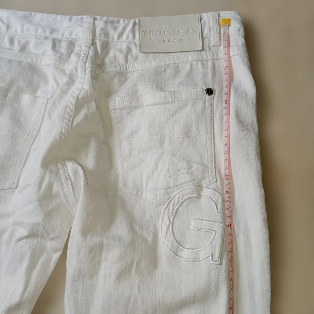 希少ホワイトスキニーデニム♪ウノピュー ダメージ加工♪刺繍ロゴ！ドローストリング