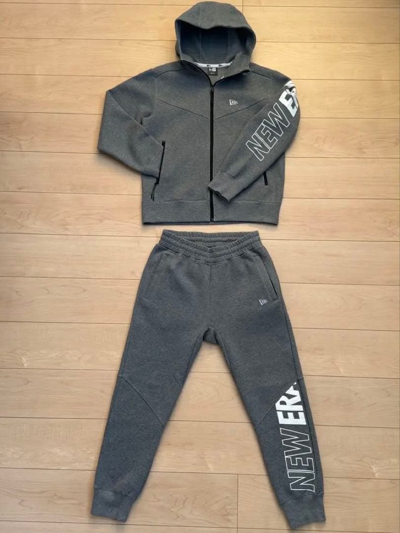 NEW ERAダンボールニット素材　グレー ジャージ上下セット フード付き