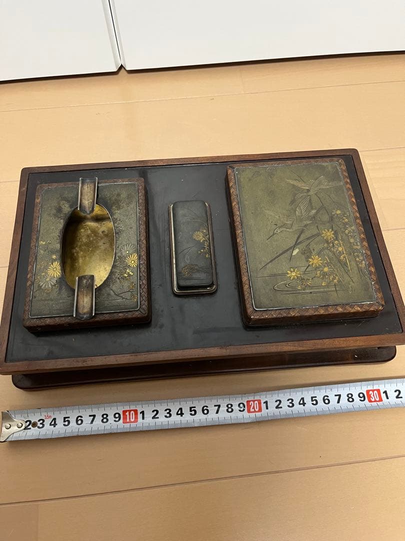 三つ揃煙草具　銀製　彫刻　共箱　銀煙草セット　莨道具