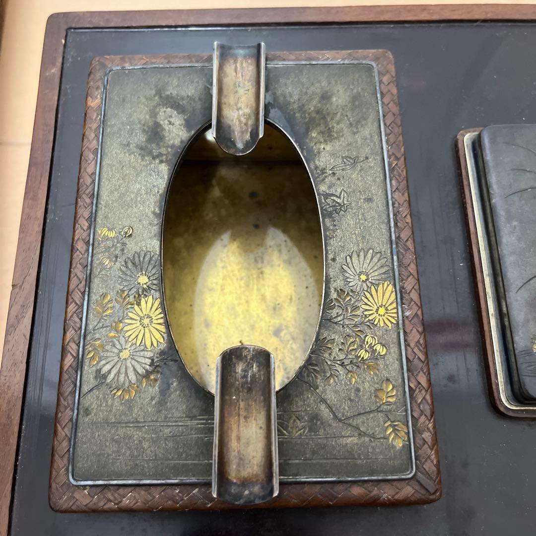 三つ揃煙草具　銀製　彫刻　共箱　銀煙草セット　莨道具