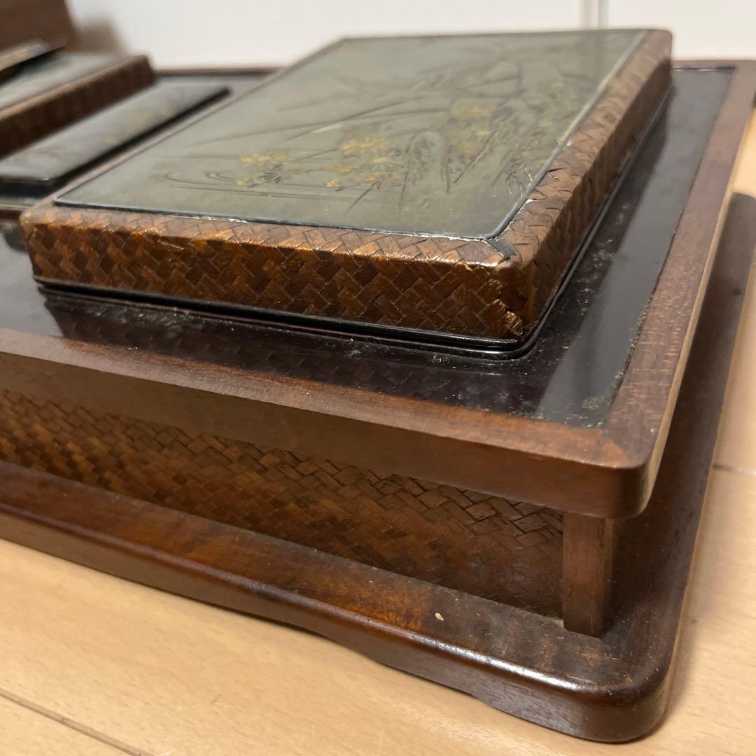 三つ揃煙草具　銀製　彫刻　共箱　銀煙草セット　莨道具