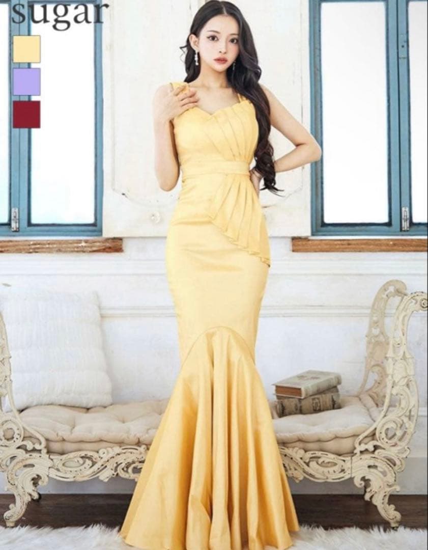 イエローマーメイドドレス ノースリーブ ロングドレス Lサイズ