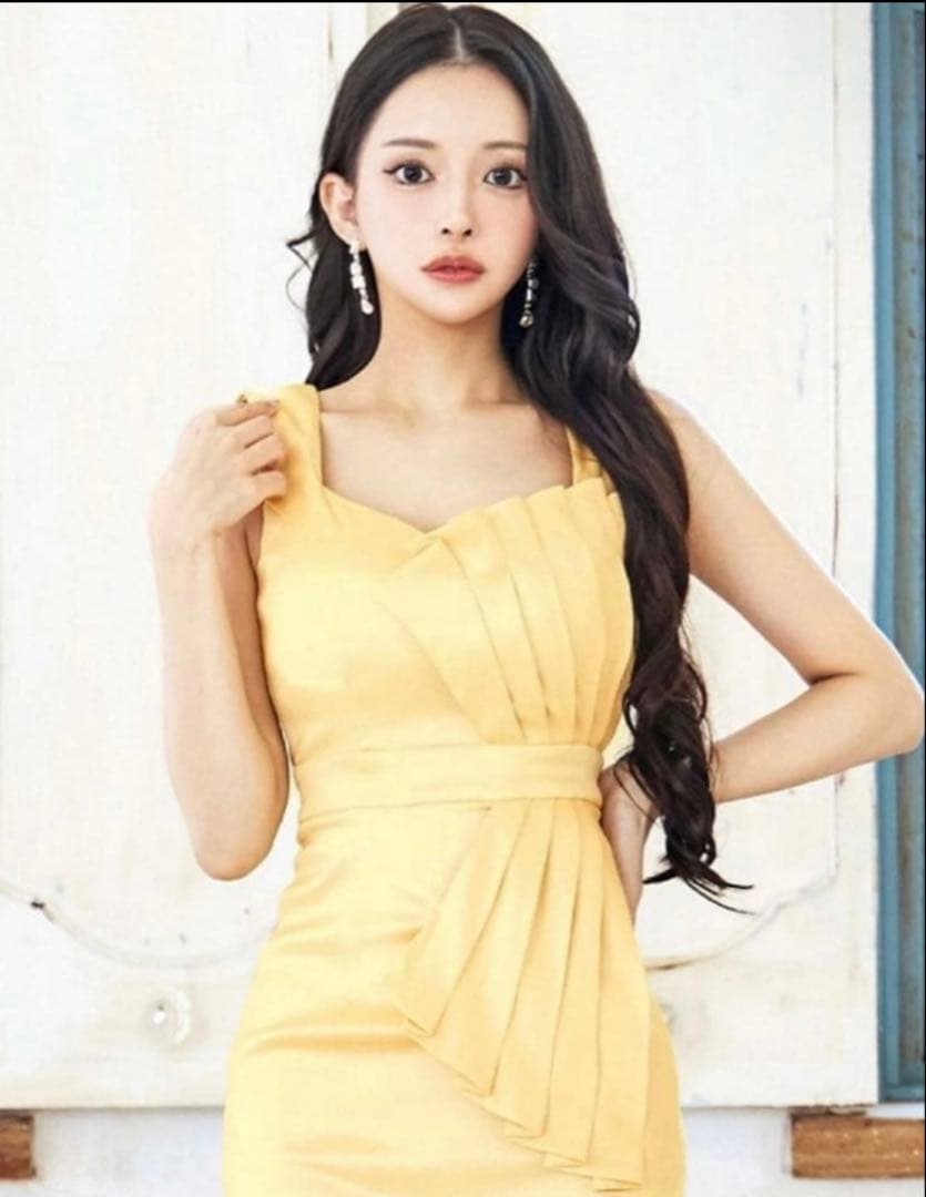 イエローマーメイドドレス ノースリーブ ロングドレス Lサイズ