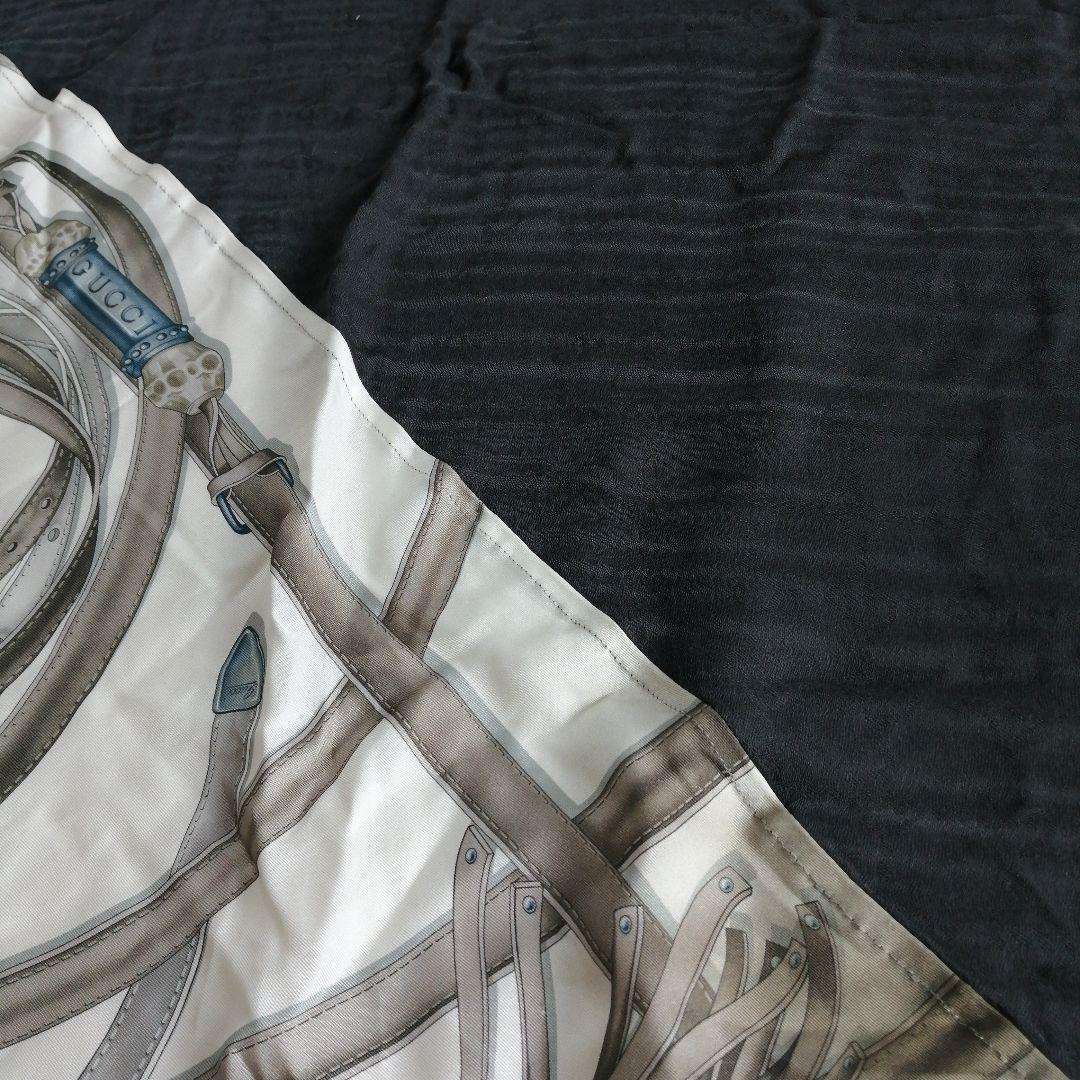 美品 GUCCI グッチ ストール スカーフ カレ ロゴ シルク グレー