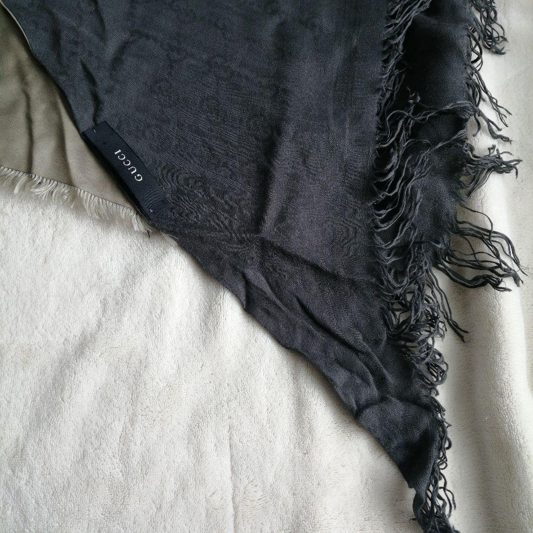 美品 GUCCI グッチ ストール スカーフ カレ ロゴ シルク グレー