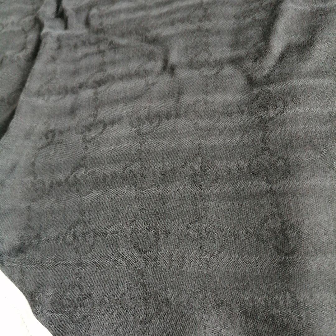 美品 GUCCI グッチ ストール スカーフ カレ ロゴ シルク グレー