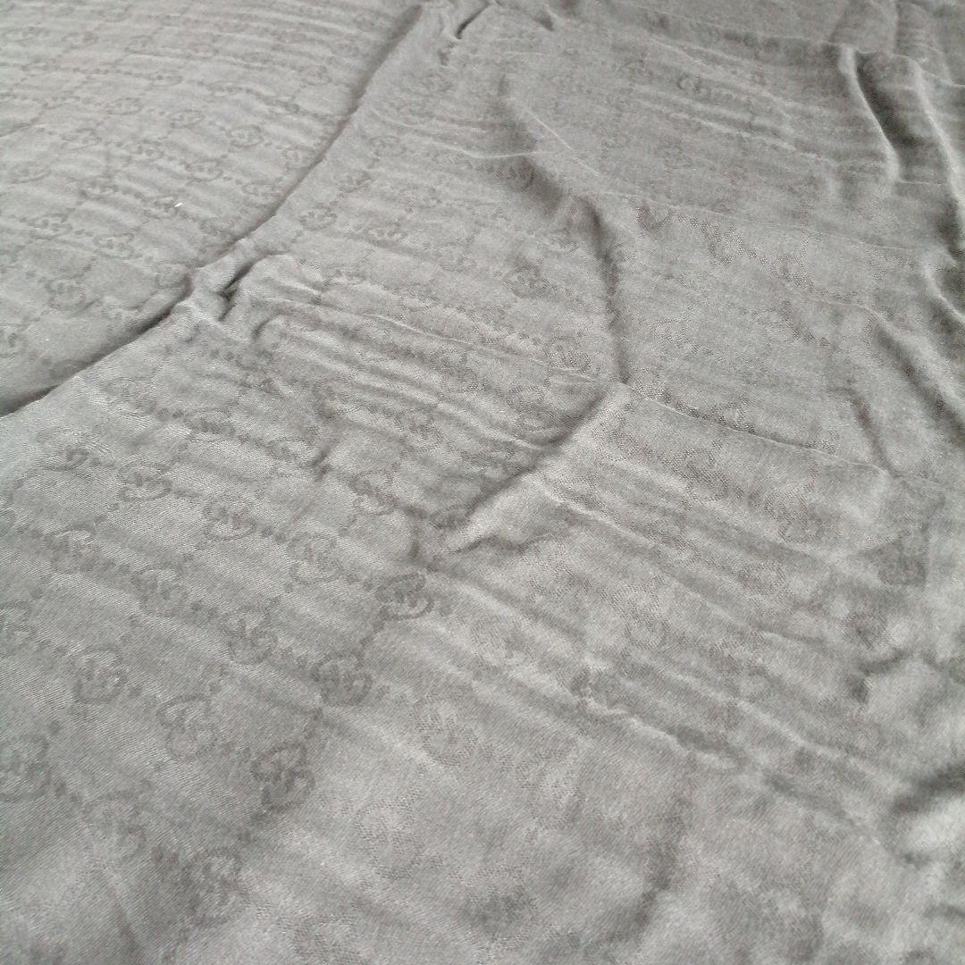 美品 GUCCI グッチ ストール スカーフ カレ ロゴ シルク グレー