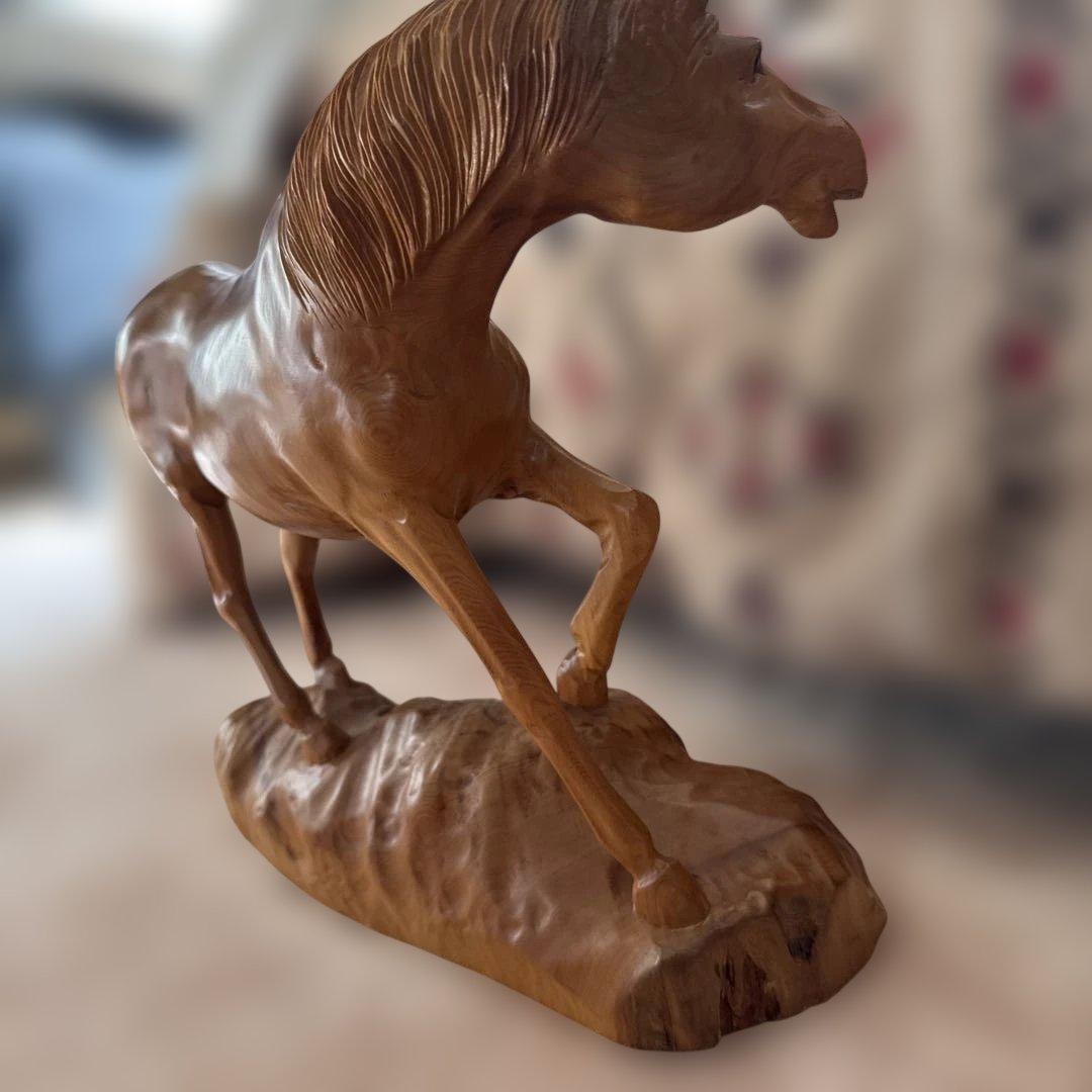 レトロ 木製 馬 ウッド オブジェ ホース 木彫り
