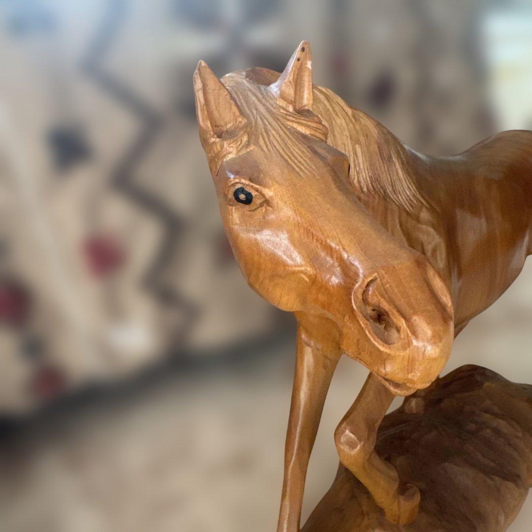 レトロ 木製 馬 ウッド オブジェ ホース 木彫り