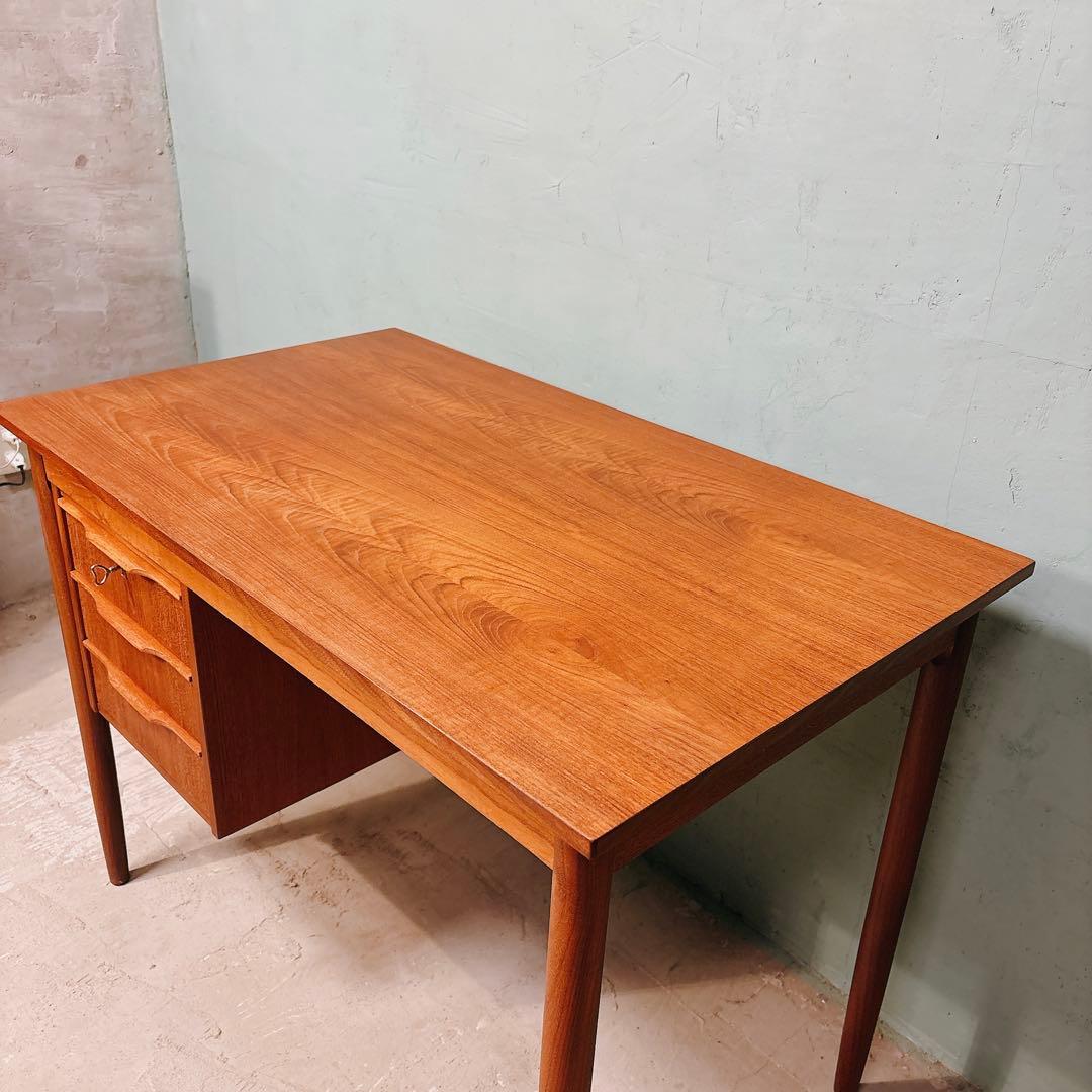 【ひで】デンマーク　チーク材　片袖デスク　北欧家具　北欧ビンテージ