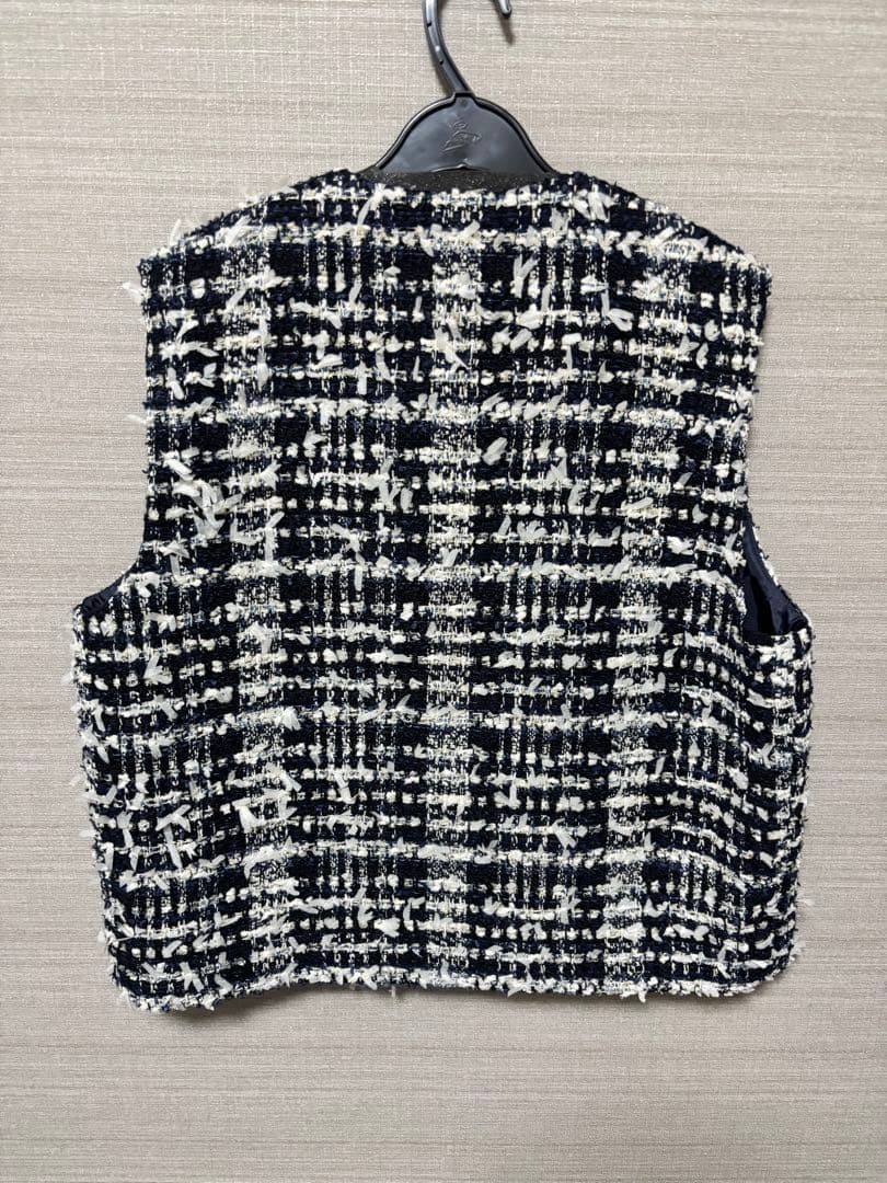OHGA ネイビー・ホワイト ツイードベスト