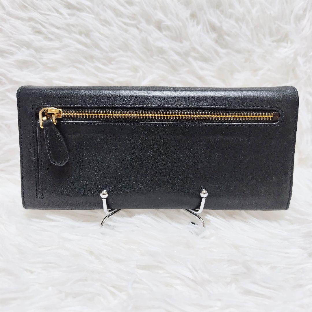 レア美品✨プラダ◇バイカラーフラップ長財布　ソフトカーフゴールド金具黒緑ベージュ