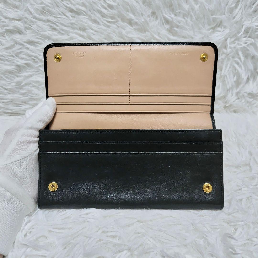 レア美品✨プラダ◇バイカラーフラップ長財布　ソフトカーフゴールド金具黒緑ベージュ