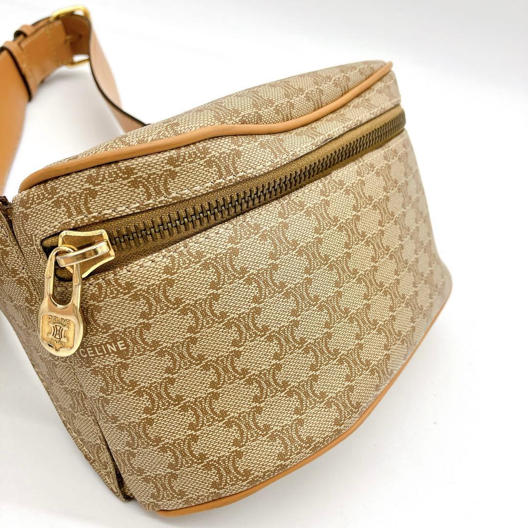 【CELINE】ボディバッグ　ウエストポーチ　マカダム柄　ゴールド金具　ベージュ