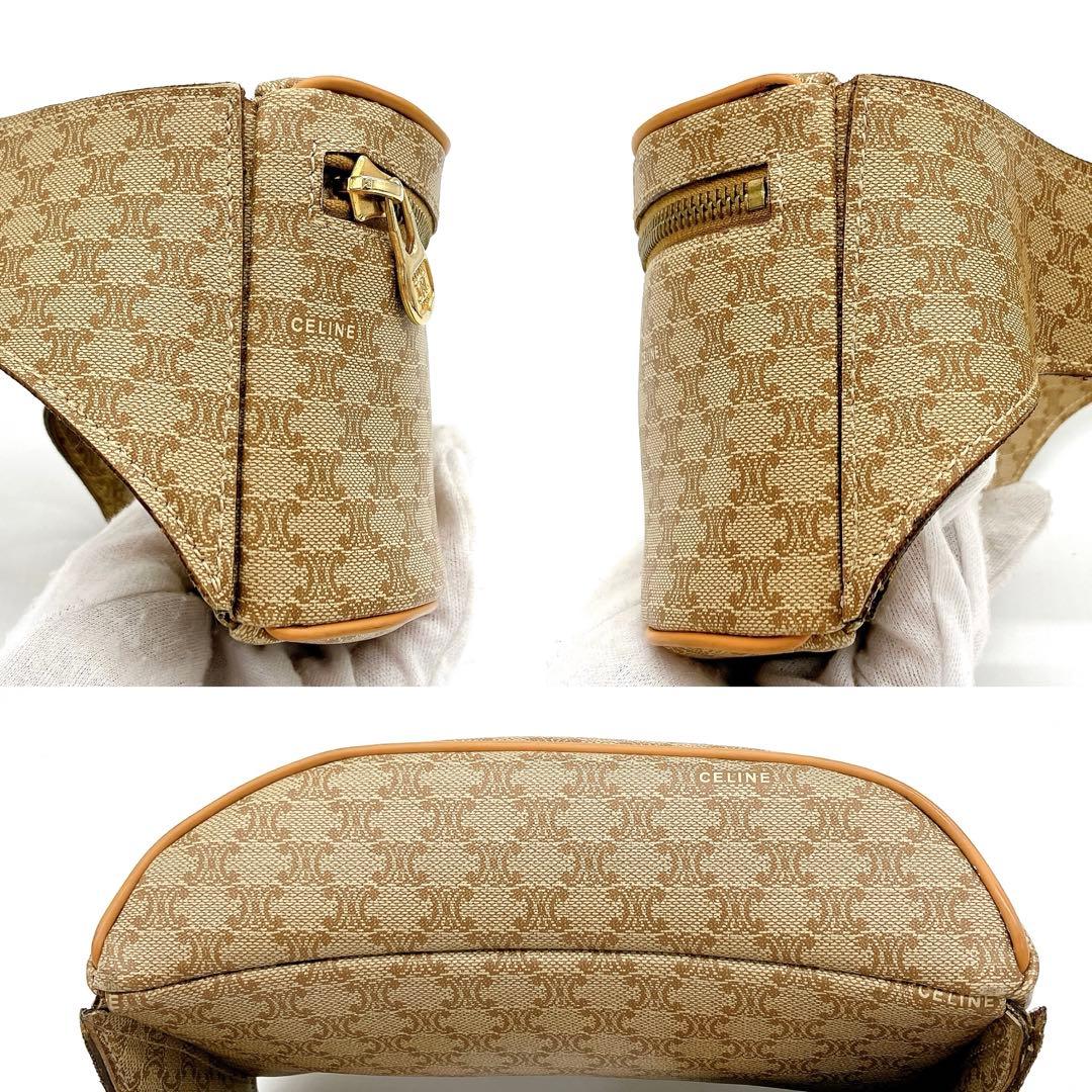 【CELINE】ボディバッグ　ウエストポーチ　マカダム柄　ゴールド金具　ベージュ