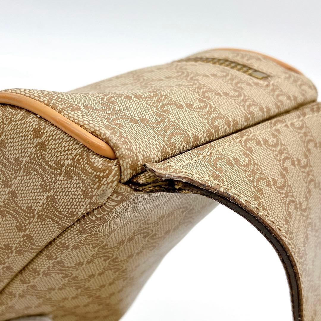 【CELINE】ボディバッグ　ウエストポーチ　マカダム柄　ゴールド金具　ベージュ