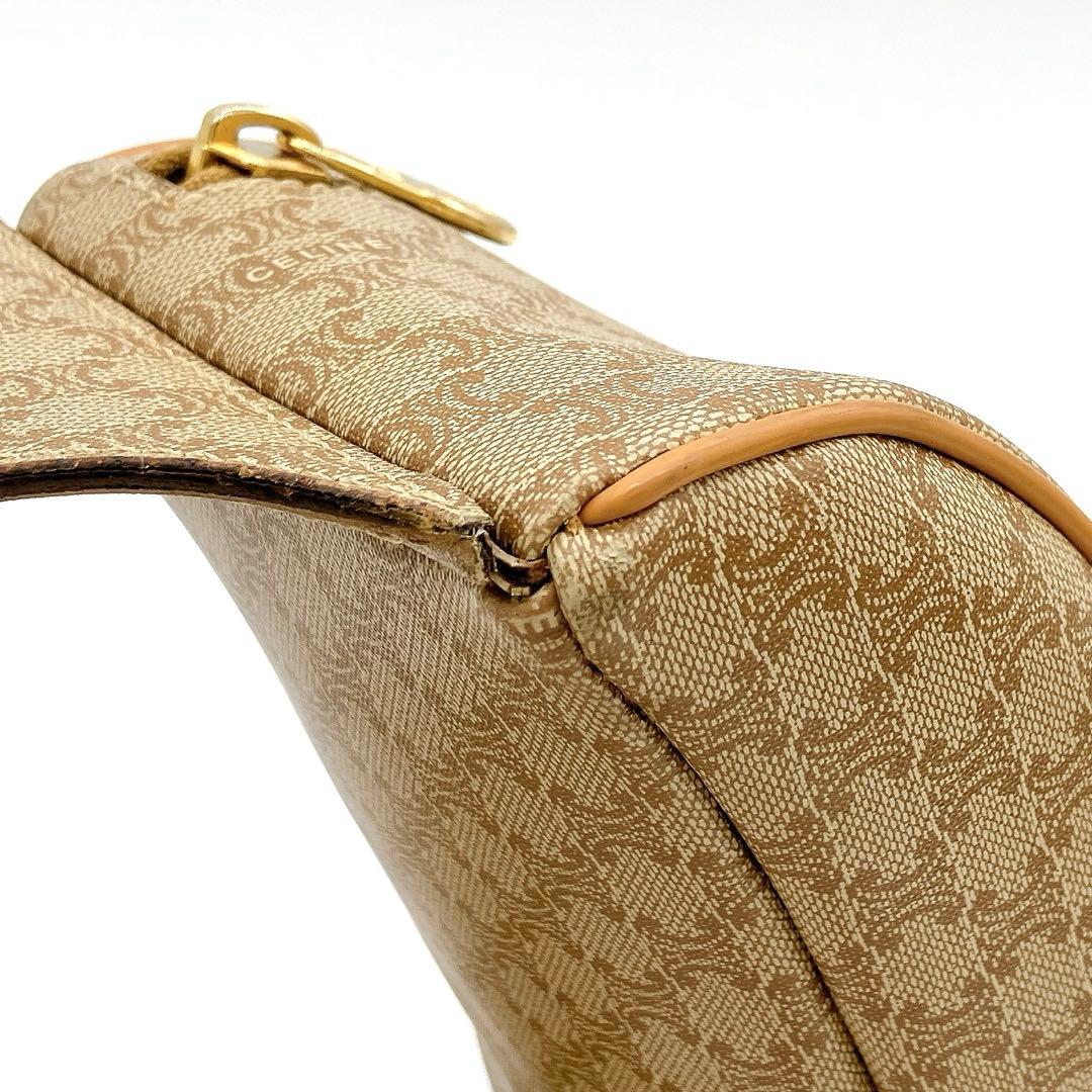 【CELINE】ボディバッグ　ウエストポーチ　マカダム柄　ゴールド金具　ベージュ