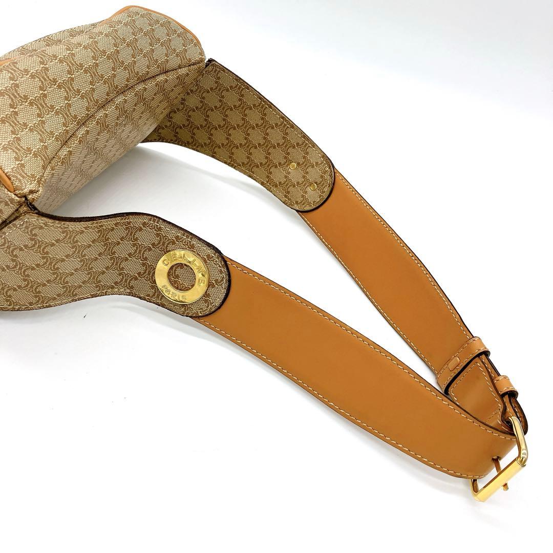 【CELINE】ボディバッグ　ウエストポーチ　マカダム柄　ゴールド金具　ベージュ