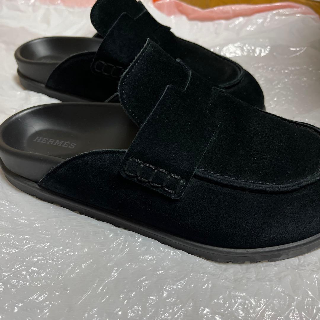 HERMES ☆美品☆ ブラック スエード ミュール スリッポン ゴー