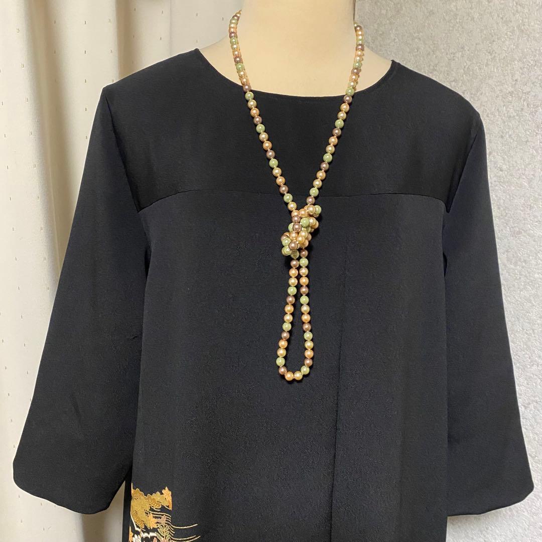 《LL 119cm》黒留袖リメイク ヨーク切り替え 七分袖 シンプルワンピース