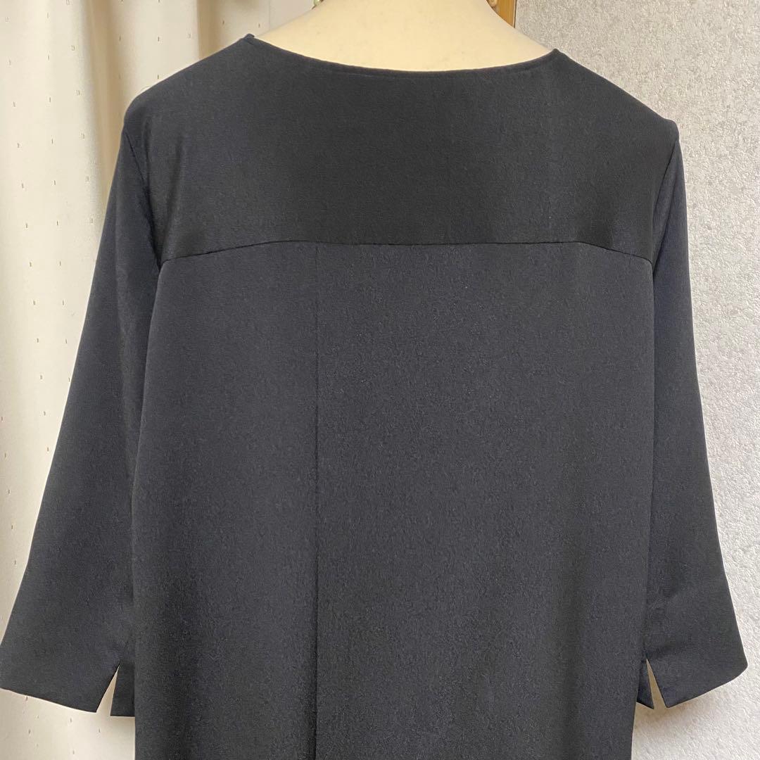 《LL 119cm》黒留袖リメイク ヨーク切り替え 七分袖 シンプルワンピース