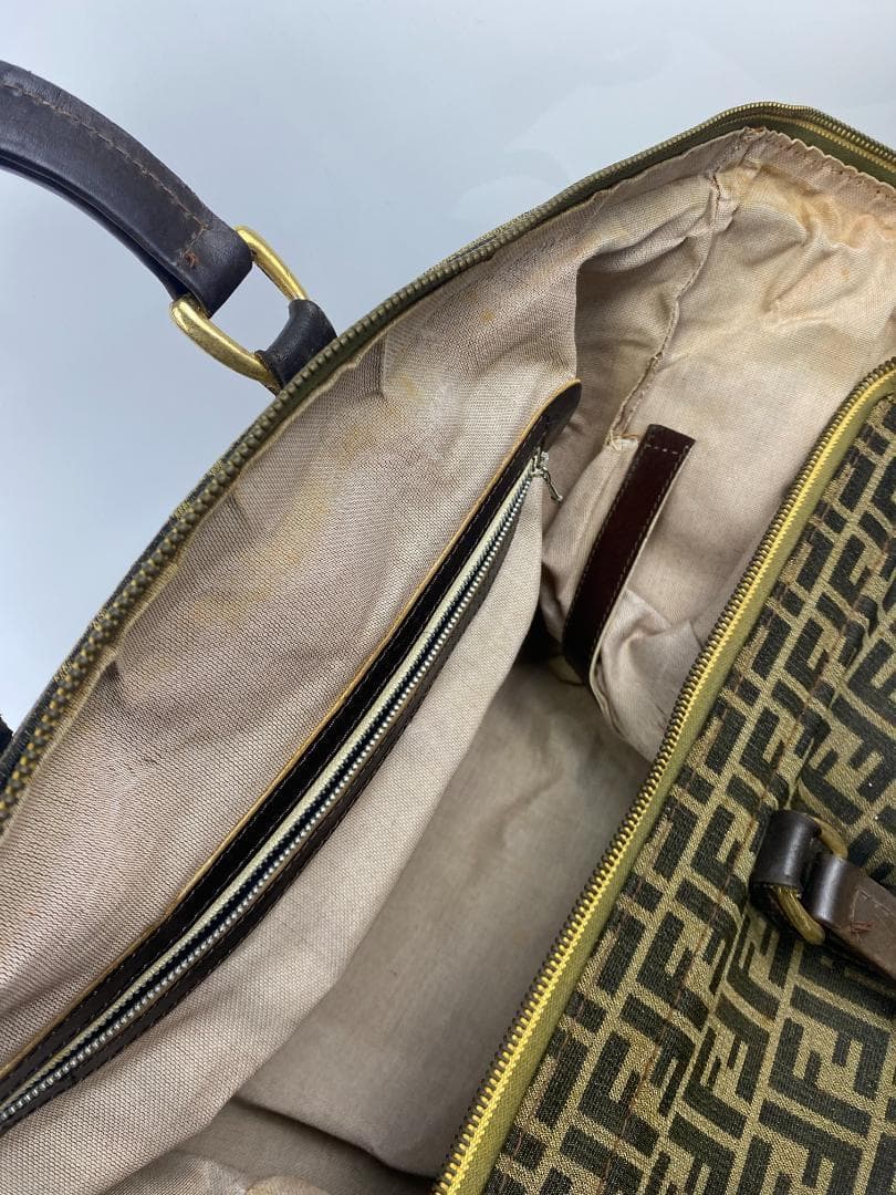 FENDI ボストンバッグ 特大 ズッカ キャンバス　レザー ブラウン 大容量