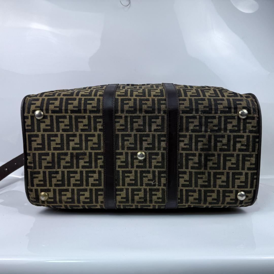 FENDI ボストンバッグ 特大 ズッカ キャンバス　レザー ブラウン 大容量