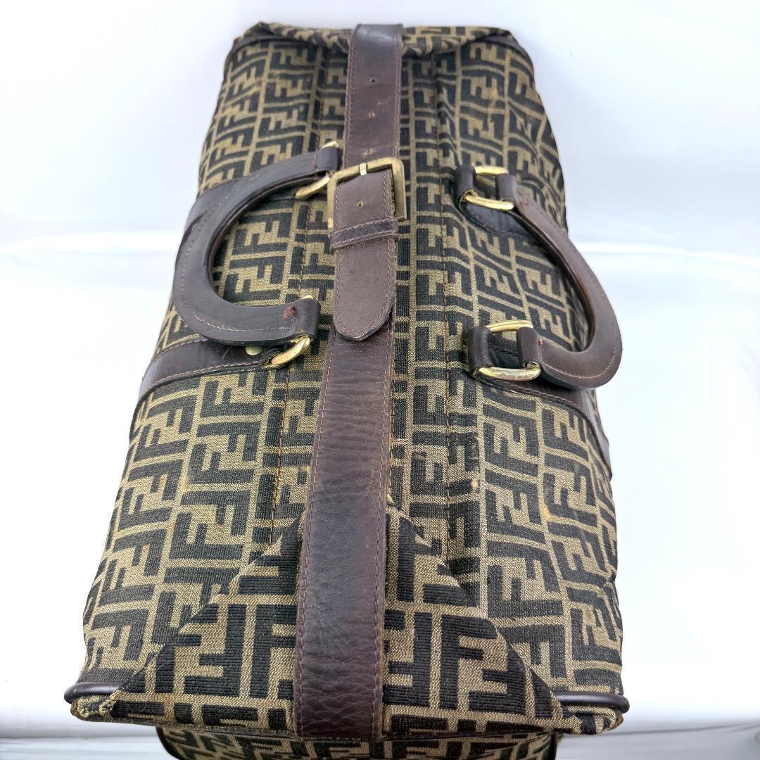 FENDI ボストンバッグ 特大 ズッカ キャンバス　レザー ブラウン 大容量
