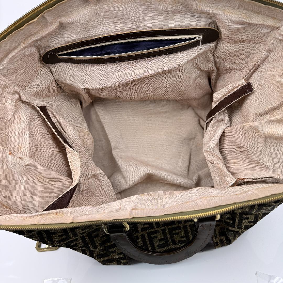 FENDI ボストンバッグ 特大 ズッカ キャンバス　レザー ブラウン 大容量