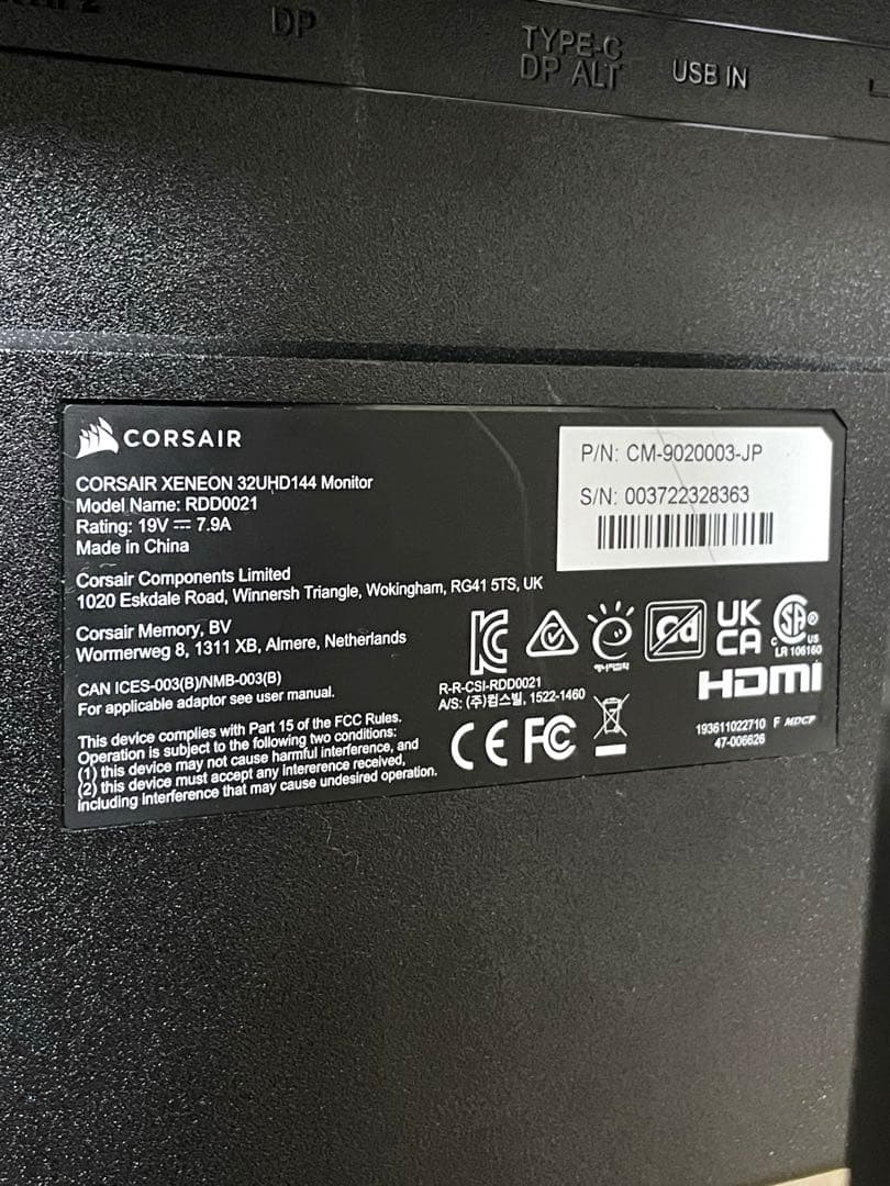 美品 CORSAIR XENEON 32UHD144 ゲーミングモニター