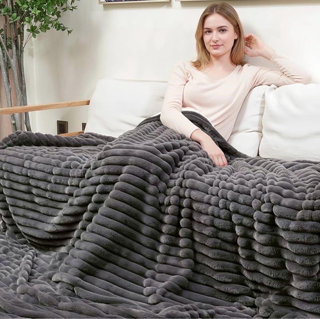 お買い得⭐️ 電気毛布 電気ブランケット 速暖 大判 ふわふわ グレー 2枚セット