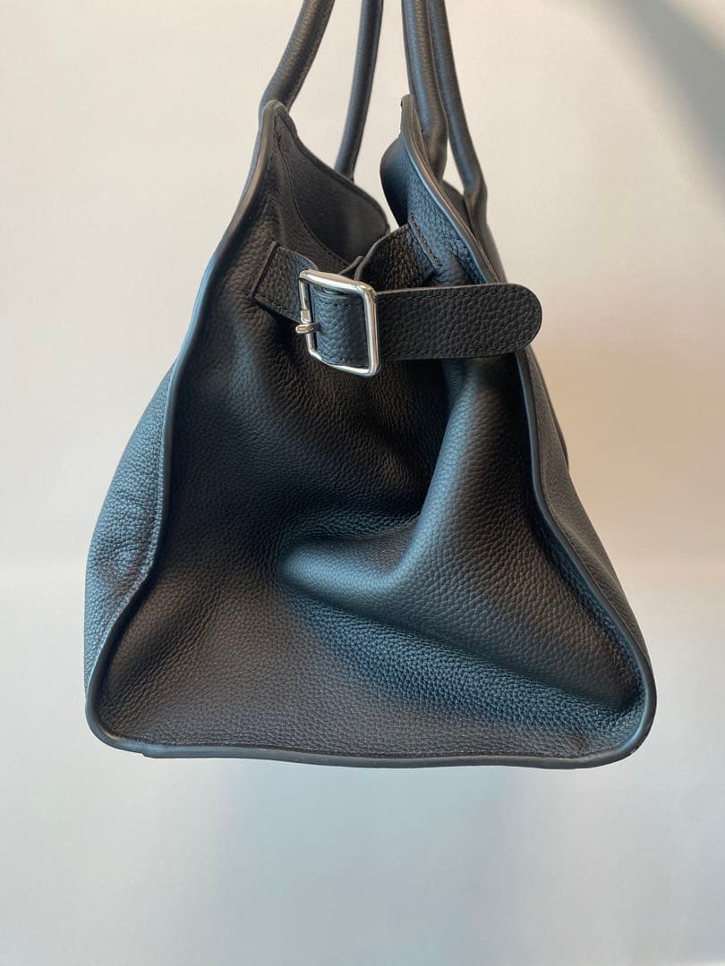 ブラックレザーハンドバッグ　 SIDE BELT BOSTON BAG