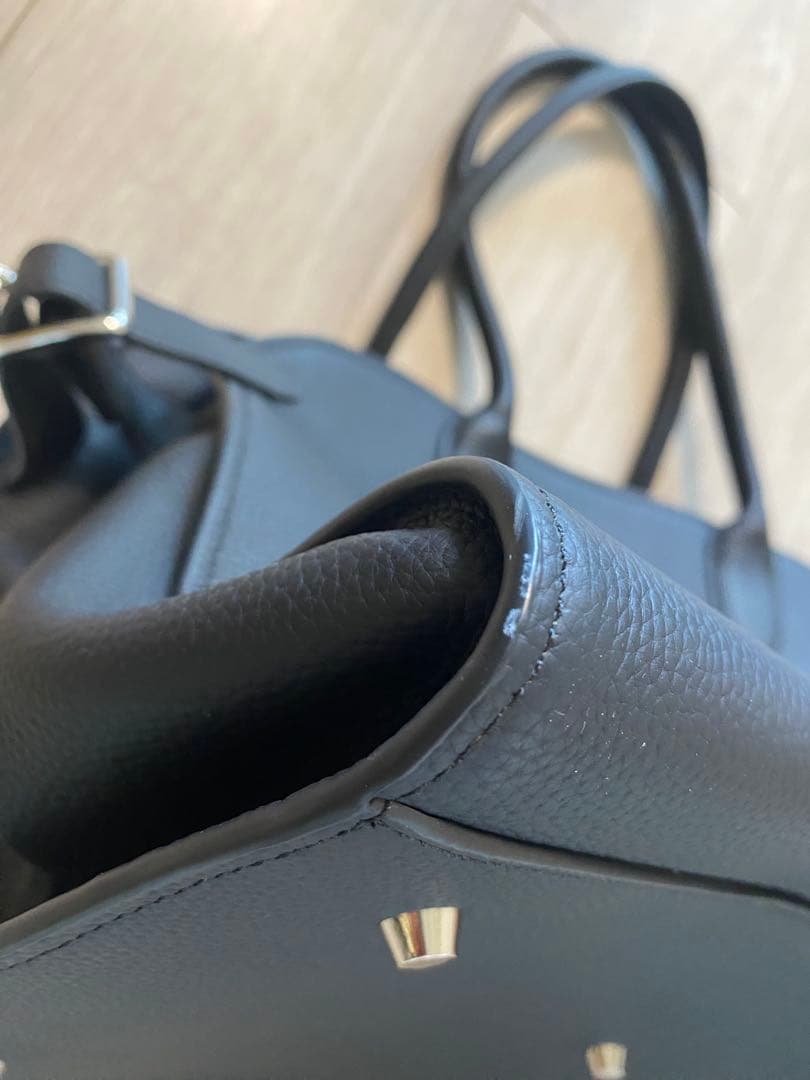 ブラックレザーハンドバッグ　 SIDE BELT BOSTON BAG