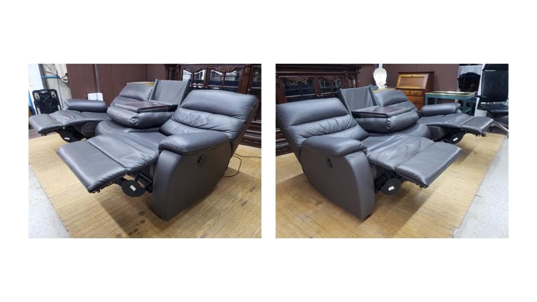 E47　美品！ニトリ製　本革（一部合皮）電動リクライニングソファ